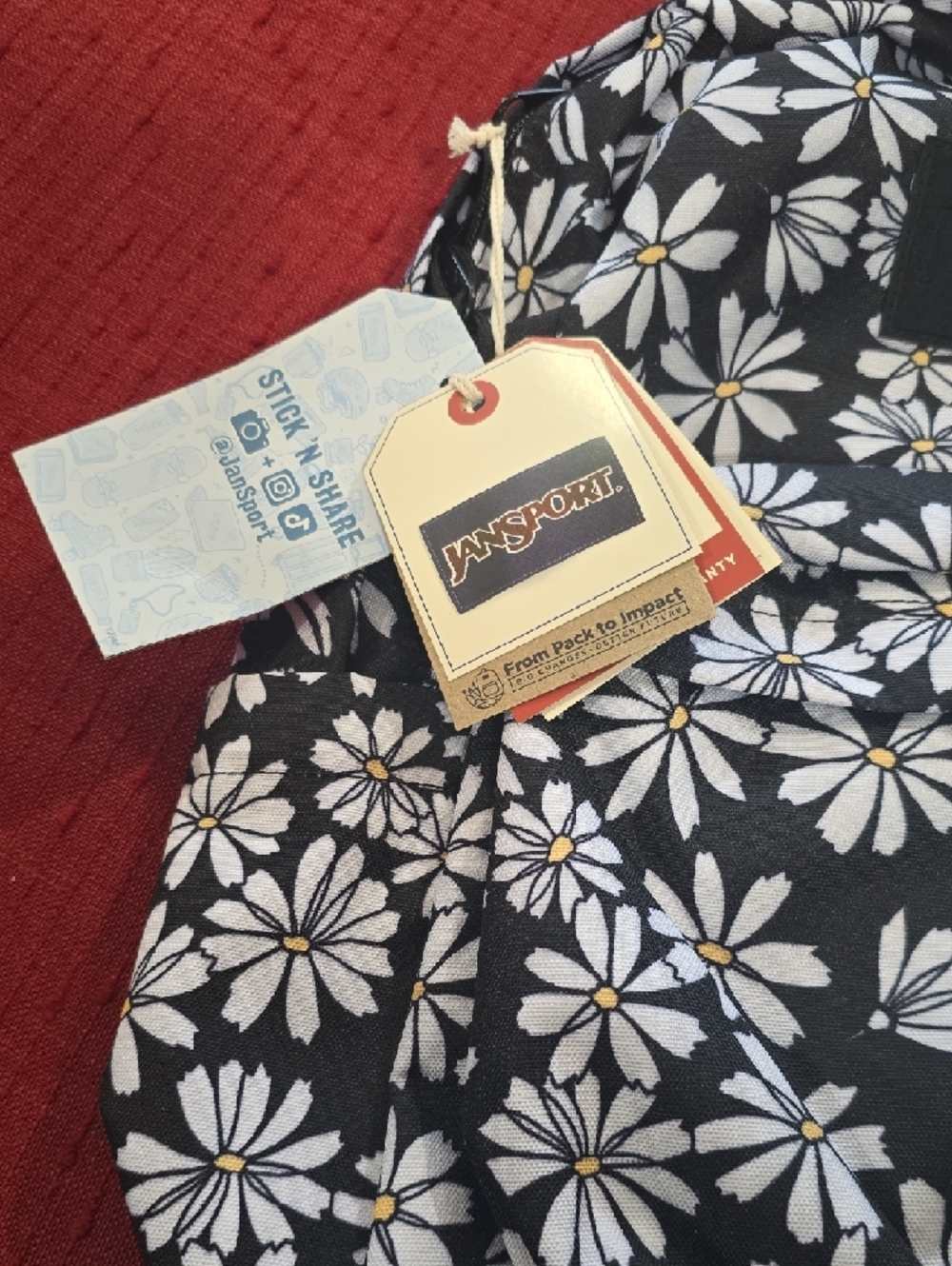 Jansport Black Daisy Print Backpack - Picture 2 of 12